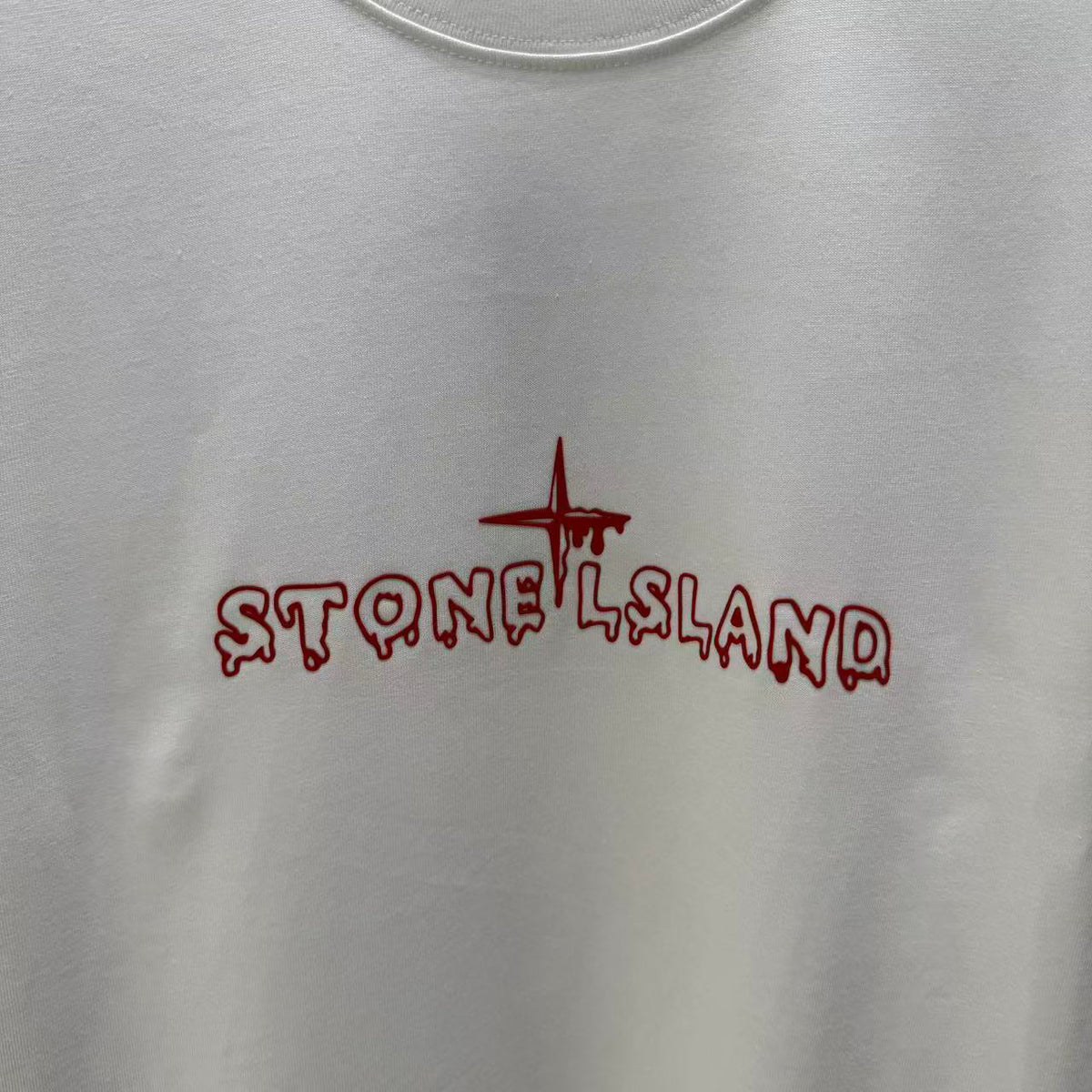 Stone Island Spring–Summer 2026 T-Shirt — Flock-Print Bubble Letter Logo, Compass Star Centre Chest