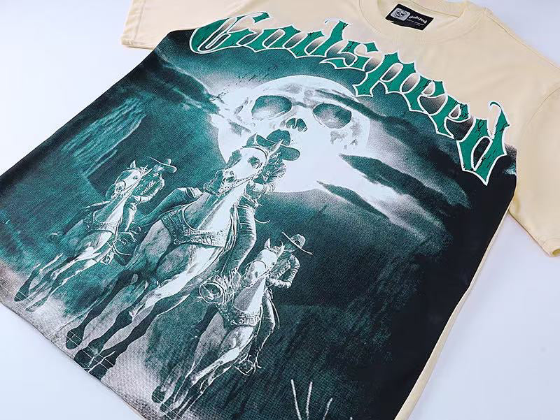 Godspeed Western Cowboy Riders Vintage Short‑Sleeve Tee (Cream Yellow)