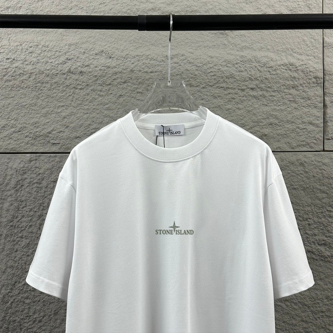 Stone Island Spring–Summer 2026 Dual-Technique T-Shirt - Silicone Compass Star Logo at Chest, Heat-Transfer Back Print