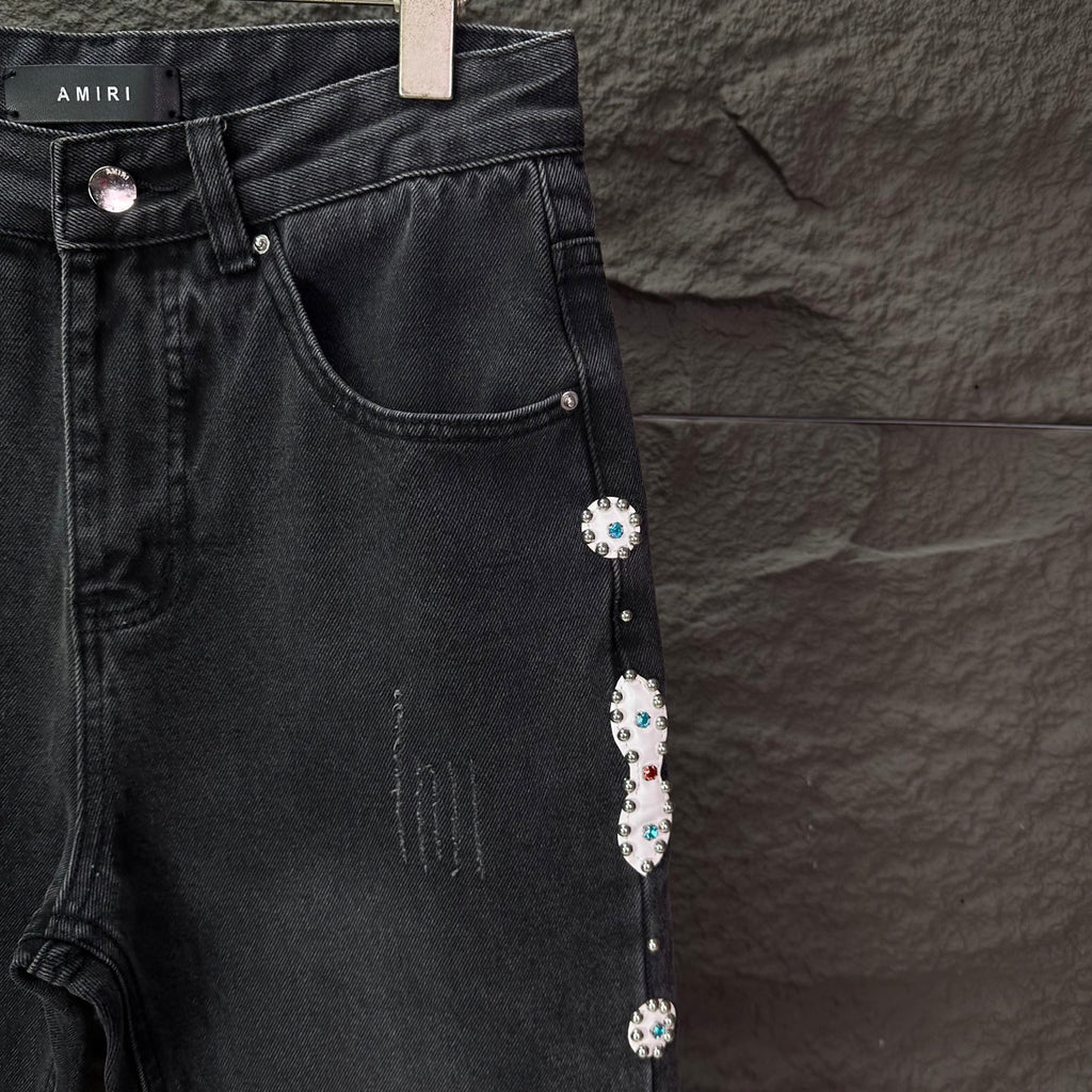 AMIRI Rhinestone‑Embellished Flared Denim Jeans