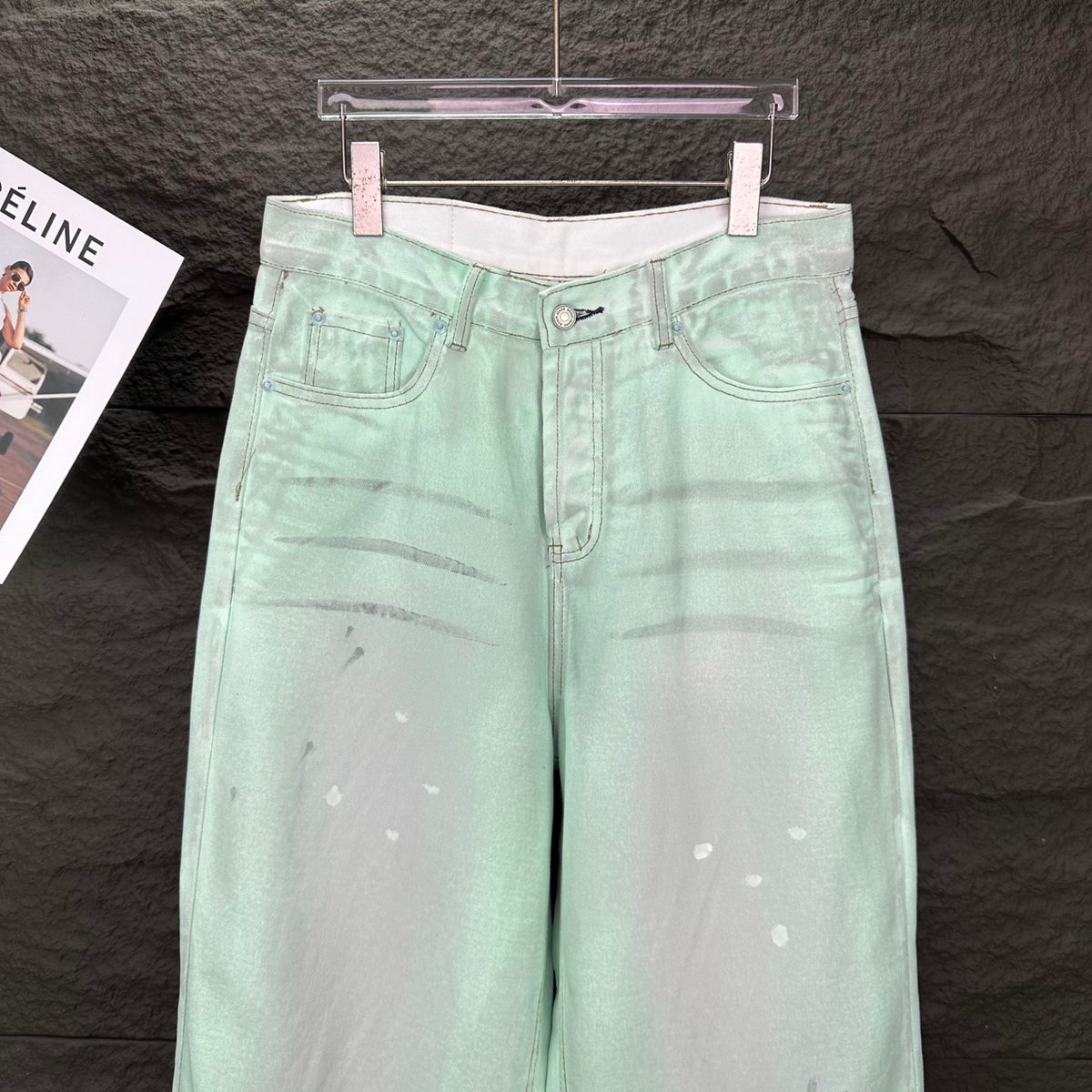 Acne Studios Mint Wash Paint‑Splatter Wide‑Leg Jeans