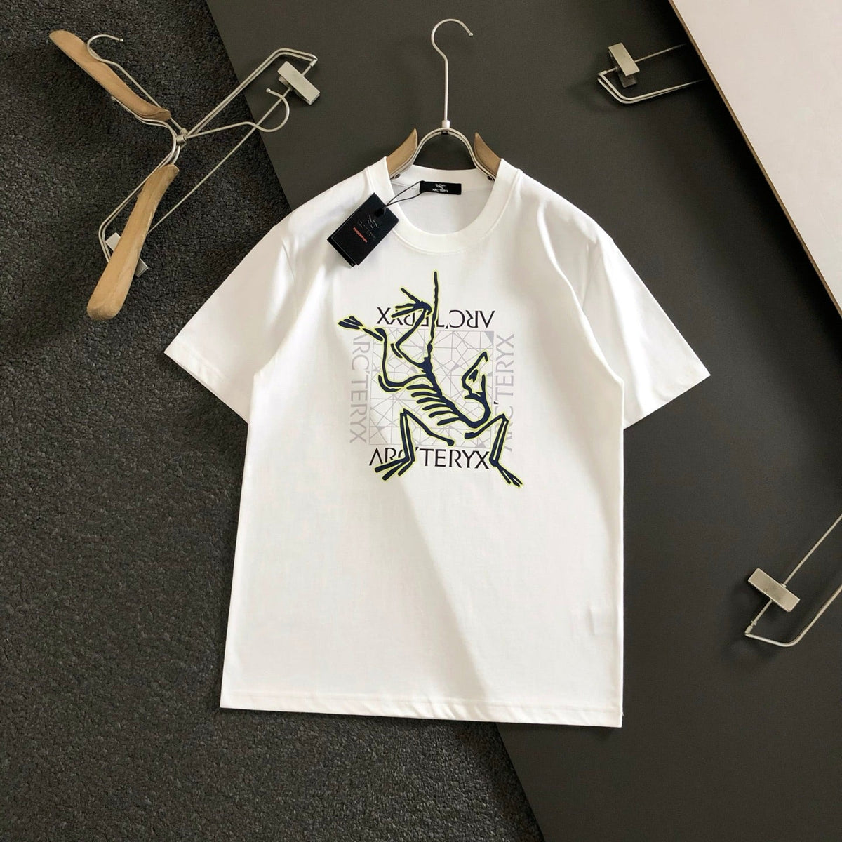 Geometric Frame Fossil‑Bird Graphic Print Short‑Sleeve T‑Shirt