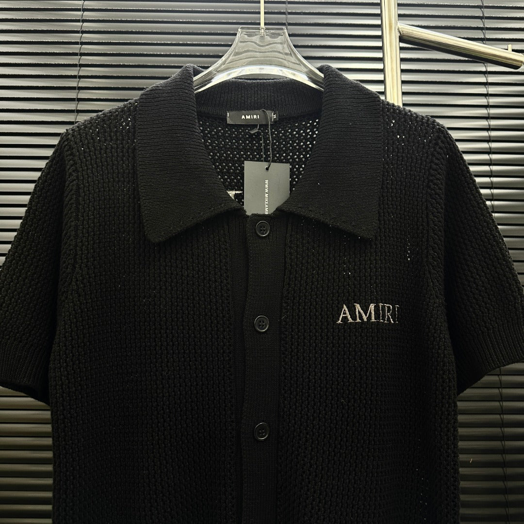 AMIRI Minimal Logo Short‑Sleeve Knit Cardigan