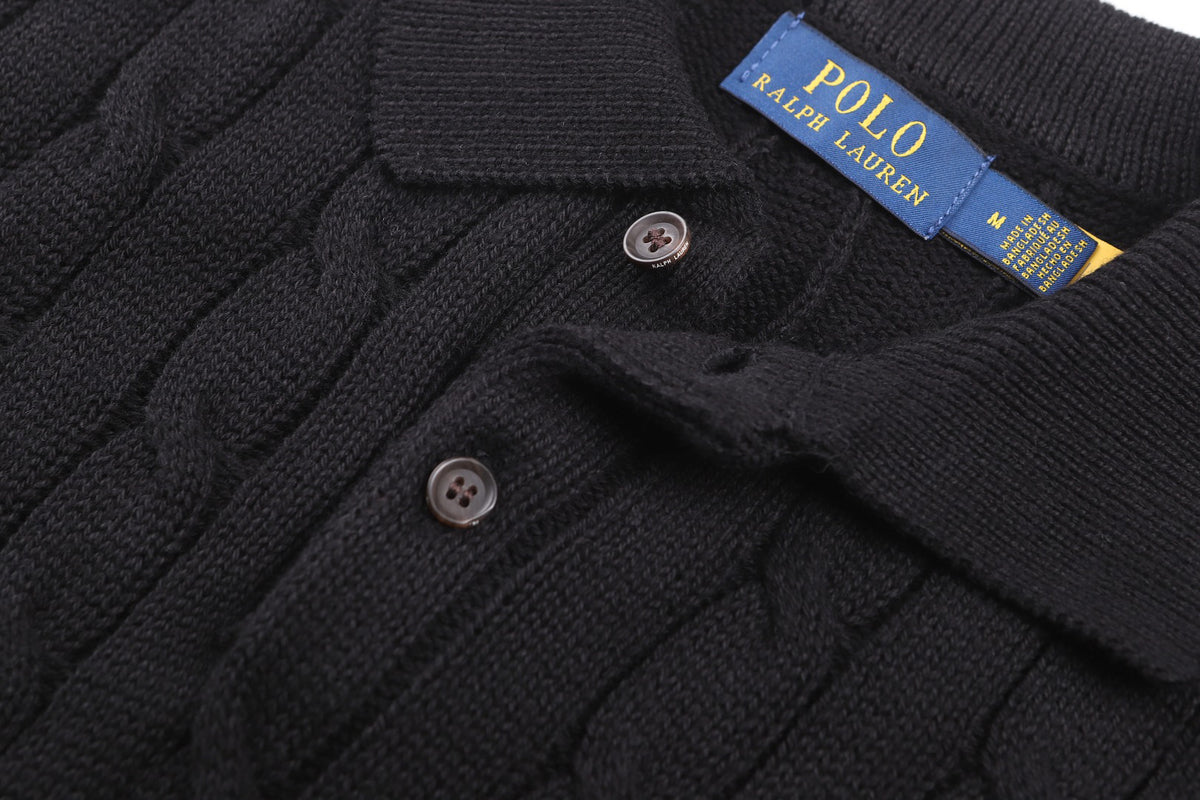 Polo Ralph Lauren Men’s Cable‑Knit Short‑Sleeve Polo Sweater, Small Red Pony Embroidery