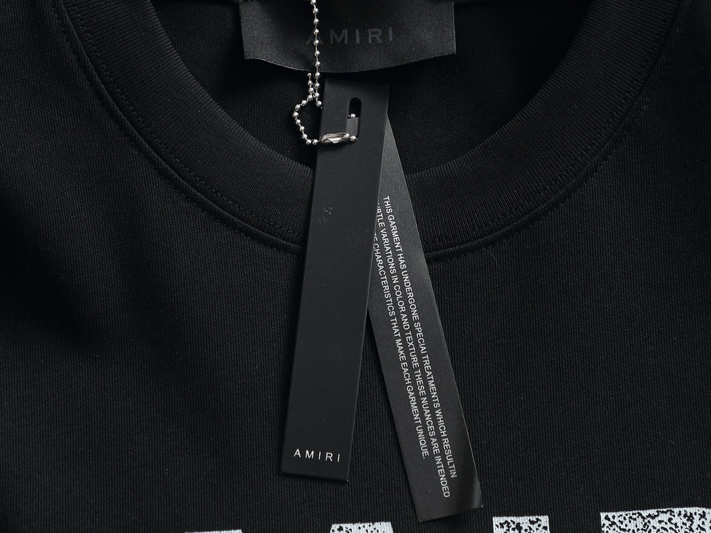 AMIRI Distressed Bold Logo Crew Neck Short‑Sleeve T‑Shirt