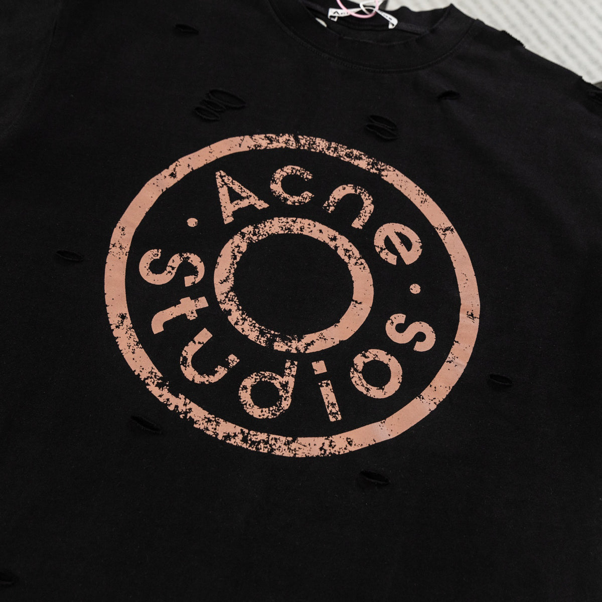 Acne Studios Circular Logo Distressed Crew‑Neck Short‑Sleeve T‑Shirt