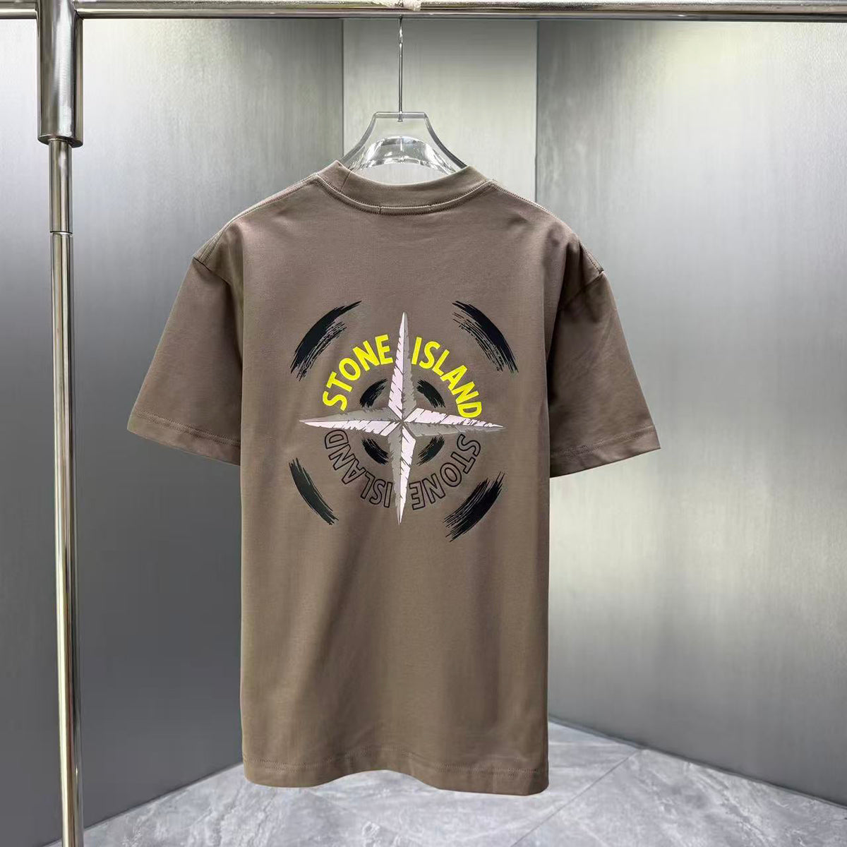 Stone Island Spring–Summer 2026 T-Shirt — Crystalline Prism-Effect Compass Star Print at Right Chest