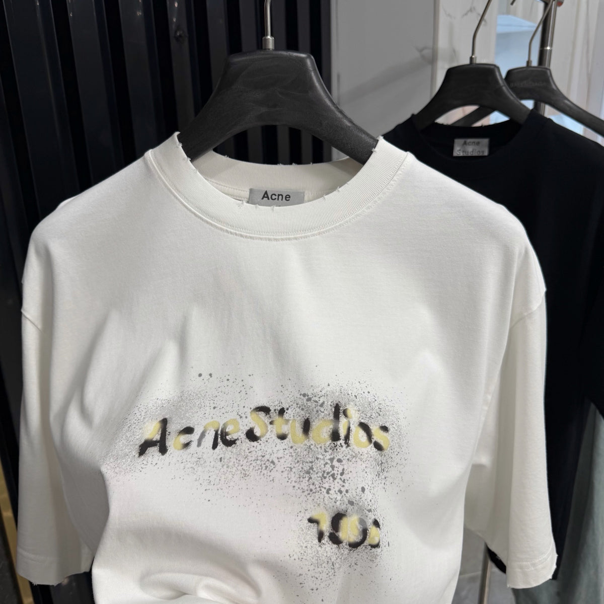 Acne Studios Spray‑Effect Brand‑Script Distressed‑Trim Oversized Crew‑Neck T‑Shirt