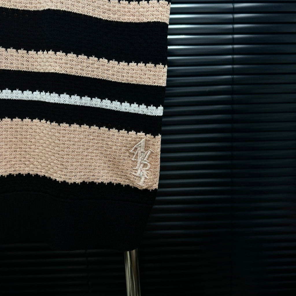 AMIRI Striped Knit Short‑Sleeve Polo Shirt