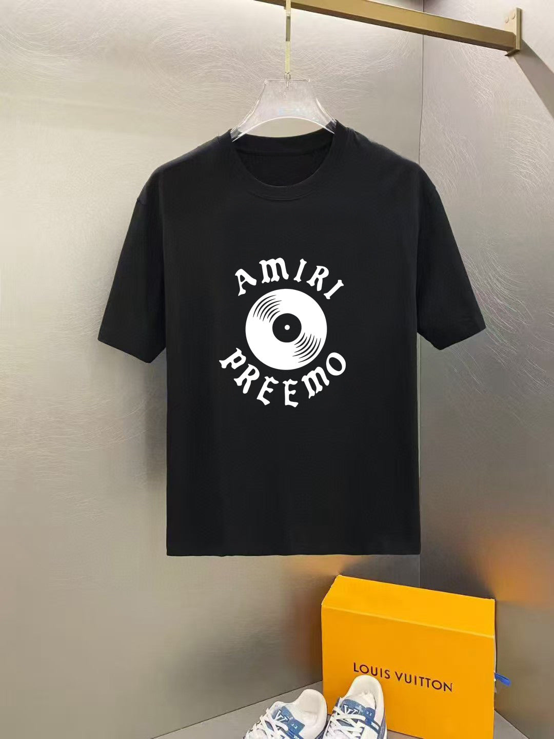Amiri Preemo Vinyl Record Front Graphic Crew‑Neck Short‑Sleeve T‑Shirt