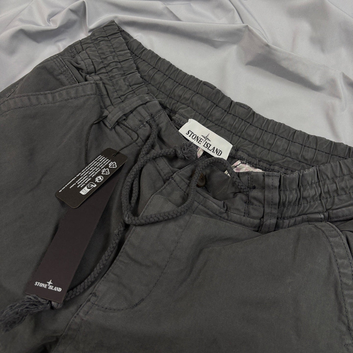 Stone Island Garment-Washed Cargo Jogger Pants with Compass Badge