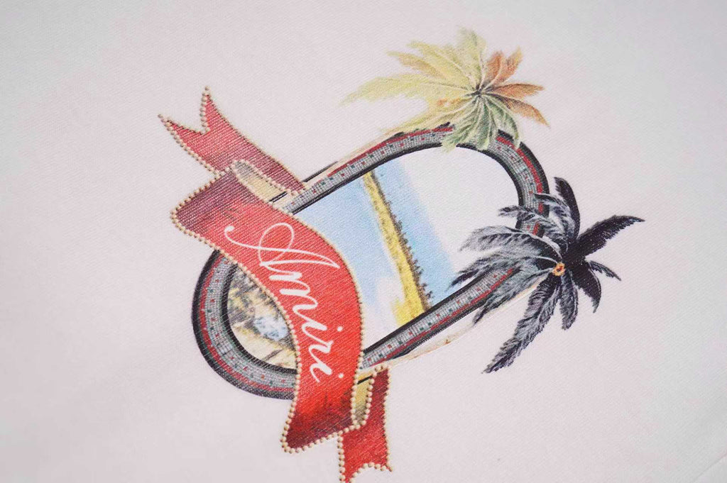 Amiri Tropical Beach Badge Graphic Crew‑Neck Short‑Sleeve T‑Shirt