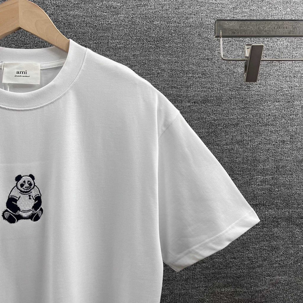 AMI Paris Panda Embroidered Chest Crew Neck Short‑Sleeve T‑Shirt