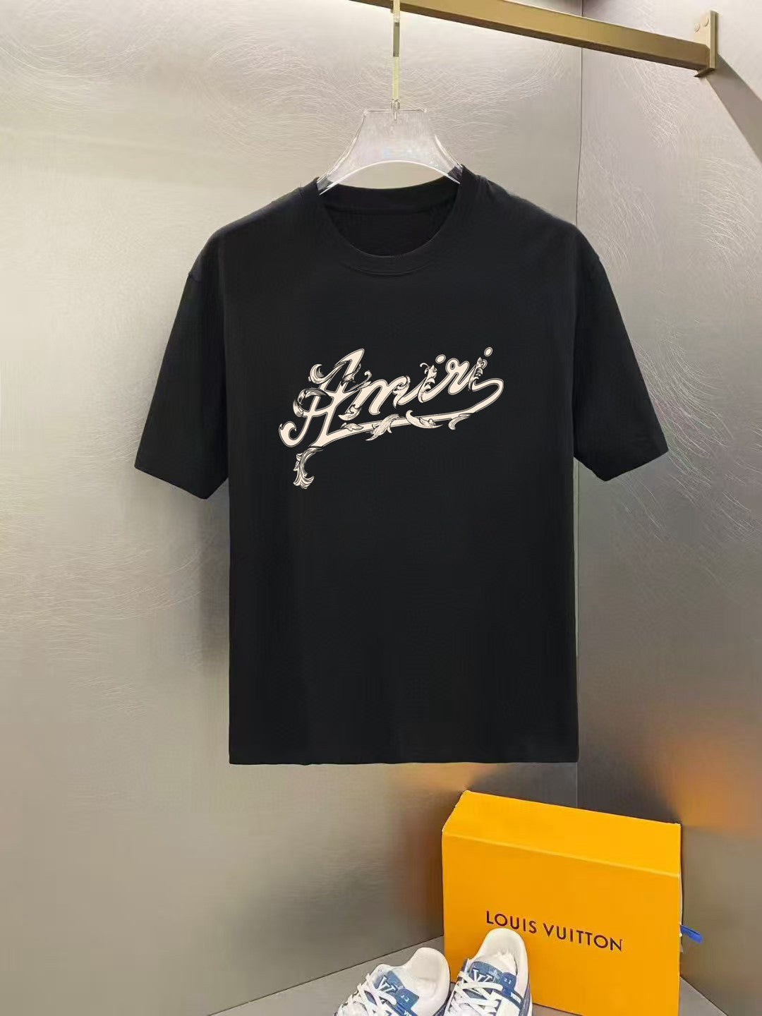 Amiri Ornate Script Front Graphic Crew‑Neck Short‑Sleeve T‑Shirt