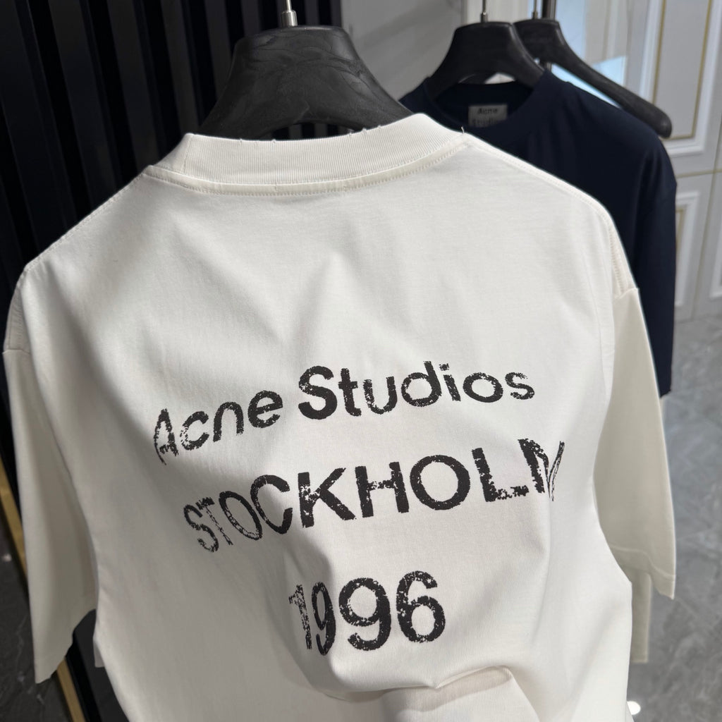 Acne Studios Centered‑Brand‑Script Distressed‑Hem Oversized Crew‑Neck T‑Shirt
