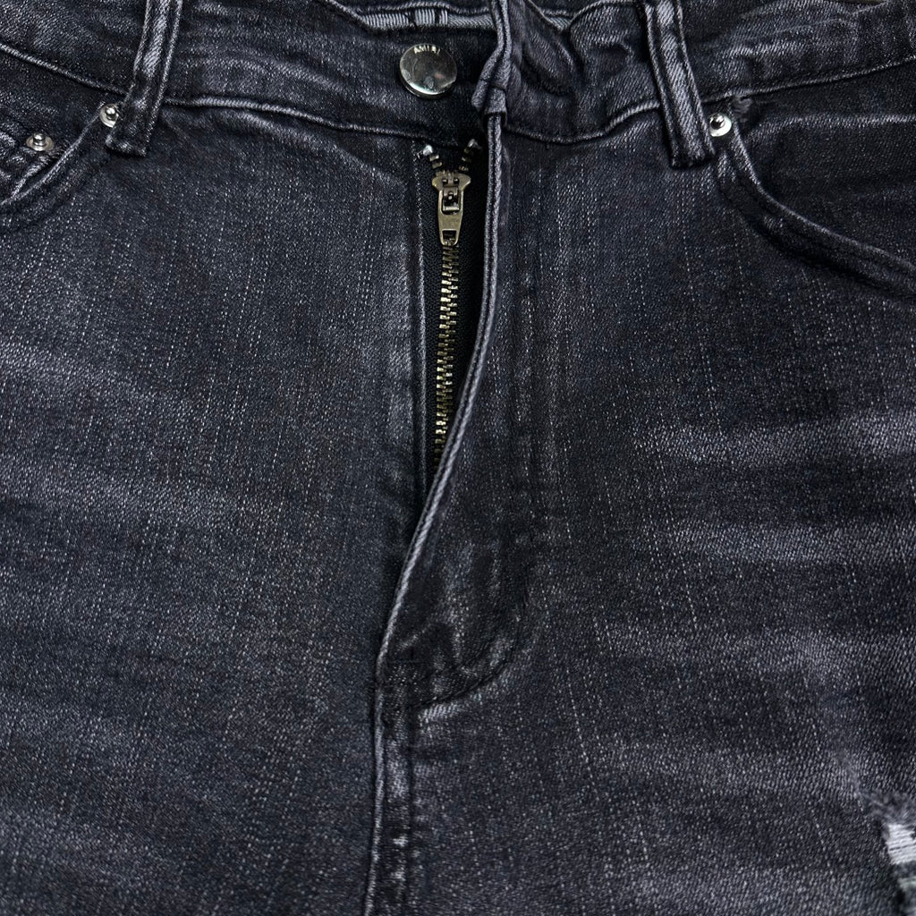 AMIRI White Ribbed Patch Distressed Slim‑Fit Denim Jeans