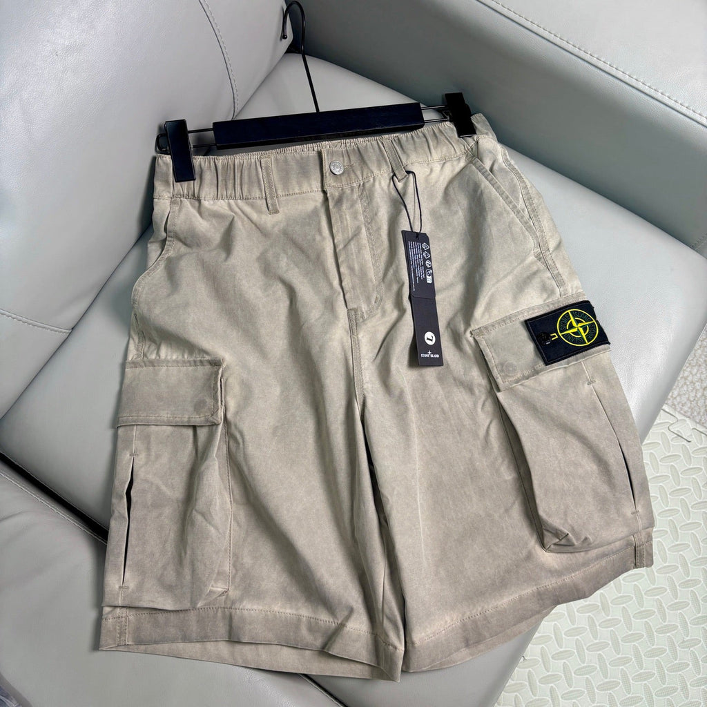 Stone Island Washed Lustrous Cargo Shorts with Double Flap Pockets and Compass Badge