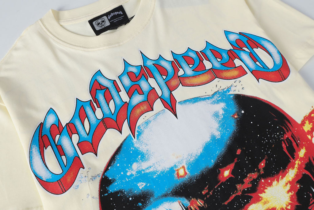 Godspeed Exploding Eye Skull Graphic T‑Shirt (Cream)