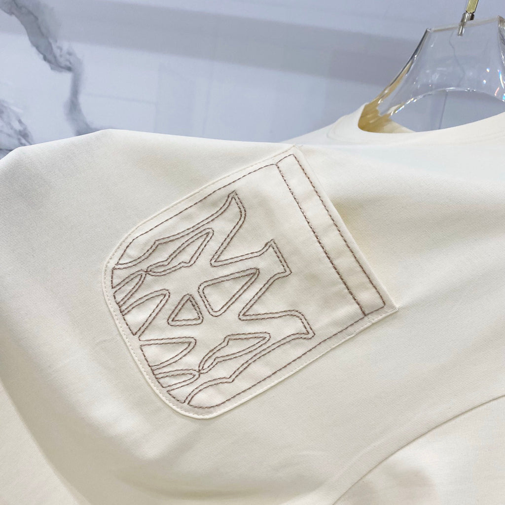 AMIRI Chest Pocket Embroidered Monogram Crew Neck Short‑Sleeve T‑Shirt