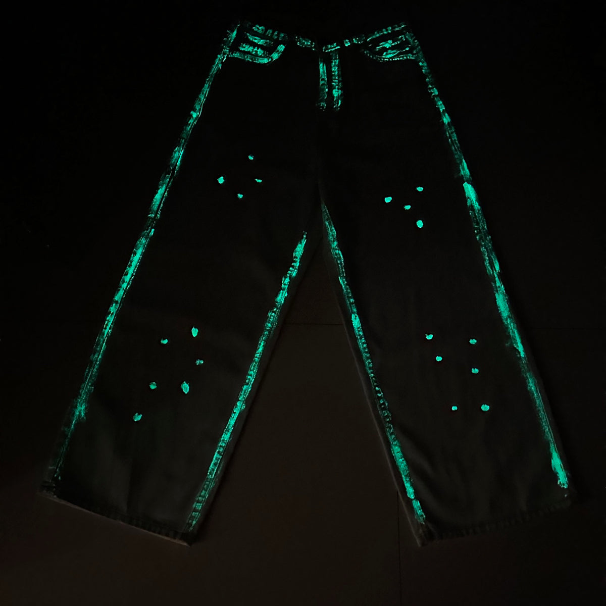 Acne Studios Mint Wash Paint‑Splatter Wide‑Leg Jeans