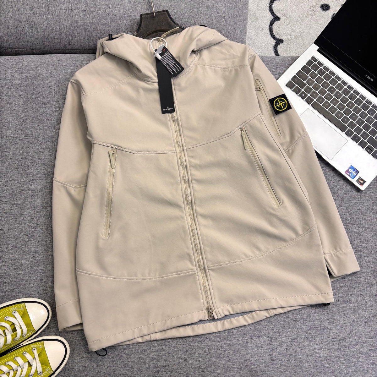 Stone Island Softshell Three-Protection Hooded Jacket with Compass Badge