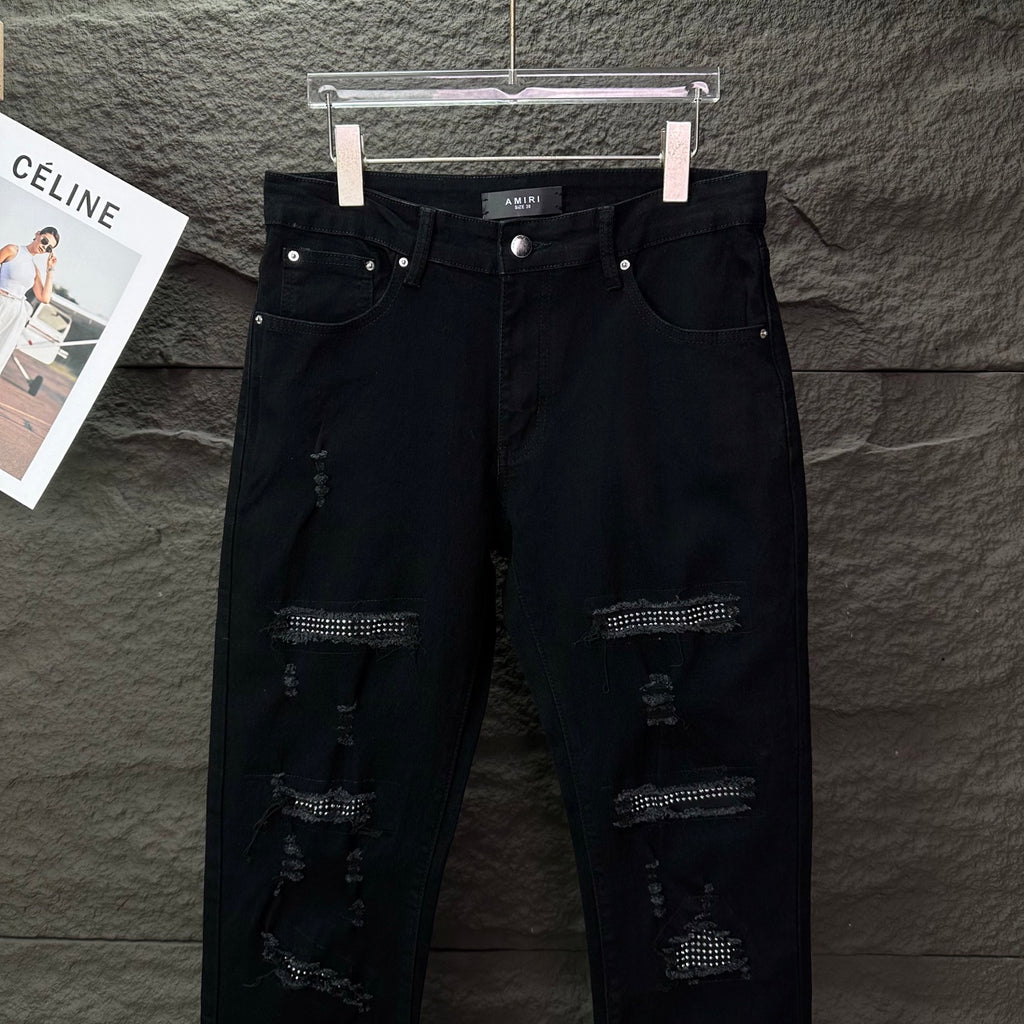 AMIRI Mesh‑Lined Multi‑Rip Distressed Slim‑Fit Denim Jeans