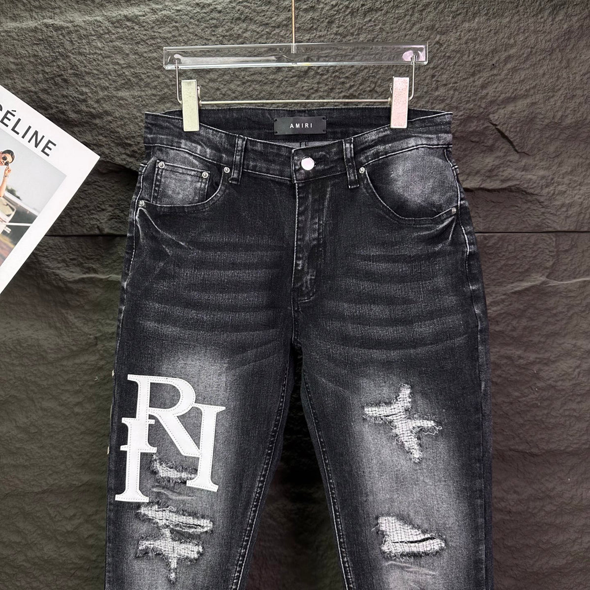 AMIRI Logo‑Print Multi‑Rip Distressed Slim‑Fit Denim Jeans