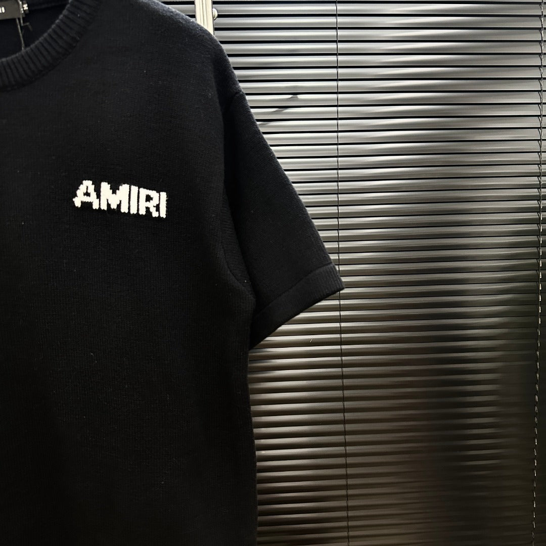 AMIRI Pixel‑Logo Short‑Sleeve Knit T‑Shirt