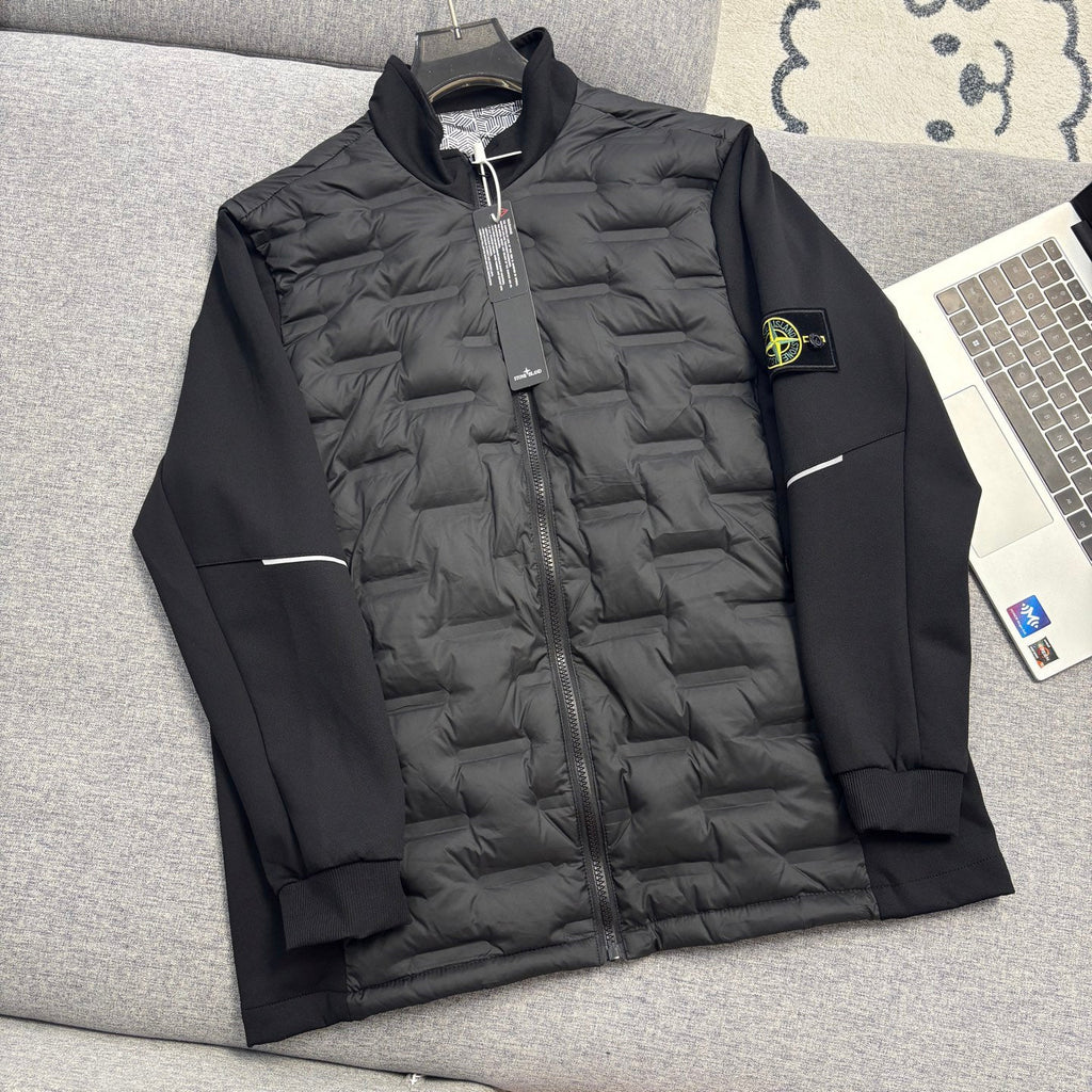 Stone Island Hybrid Down Jacket with Geometric Quilting and Compass Badge