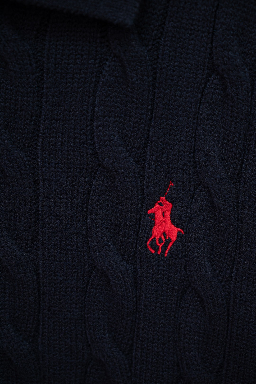 Men's Cable Knit Short‑Sleeve Collared Polo Top, Red Rider Chest Embroidery