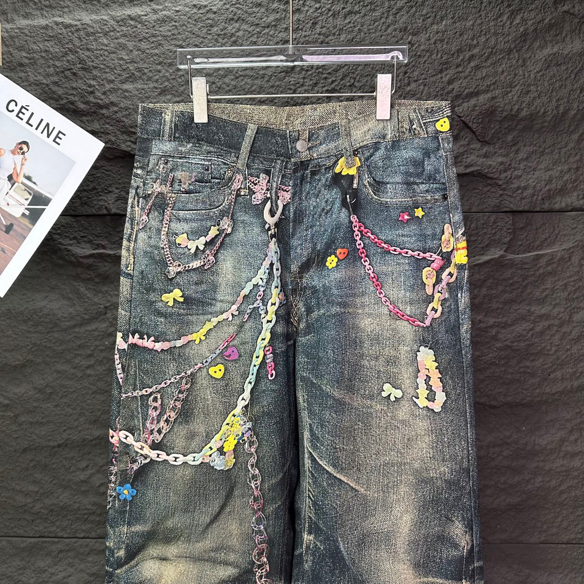 Acne Studios Colorful Chain‑Ornament Wide‑Leg Jeans