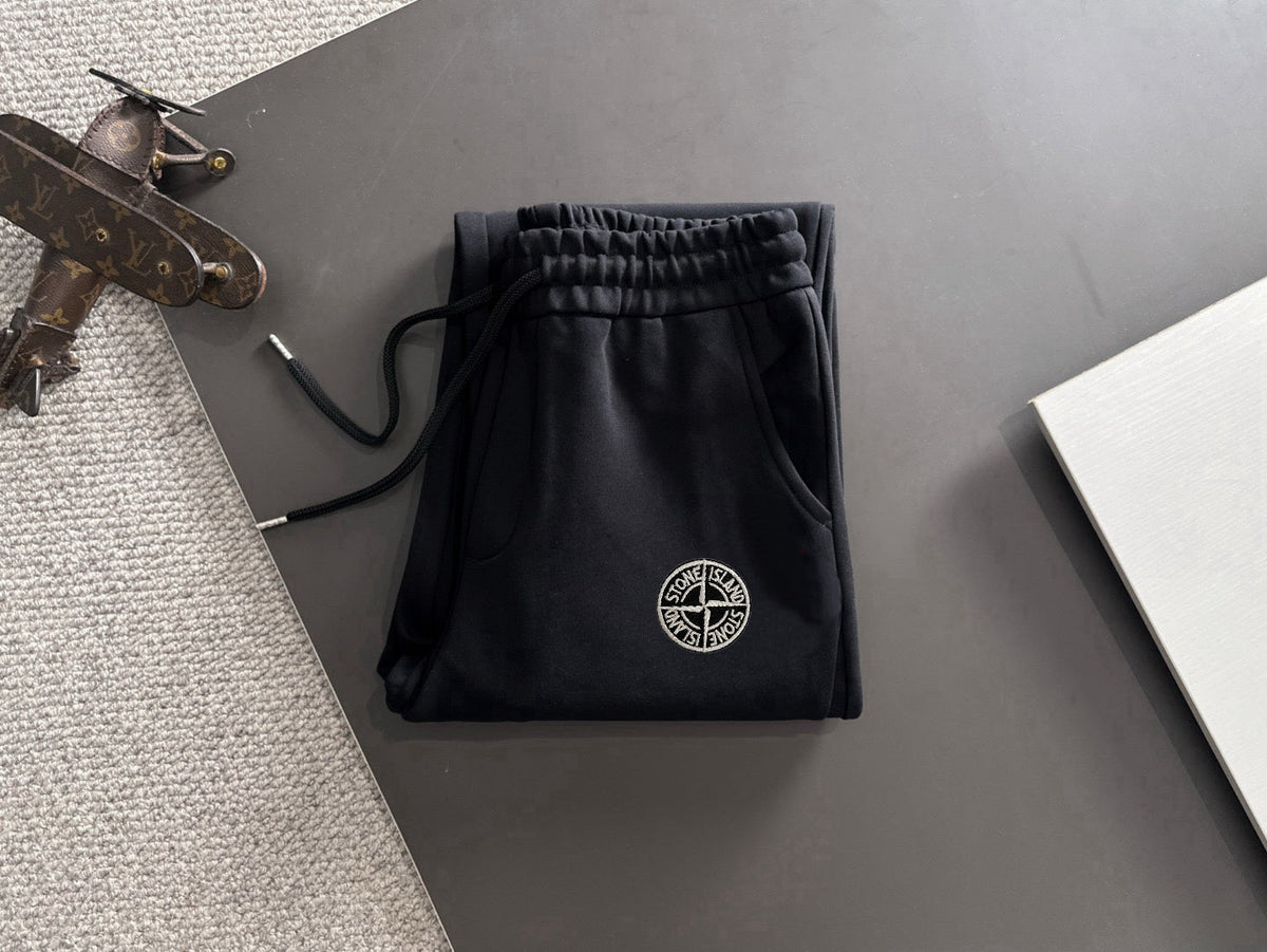 Stone Island Heathered Cotton Blend Relaxed Straight Sweatpants