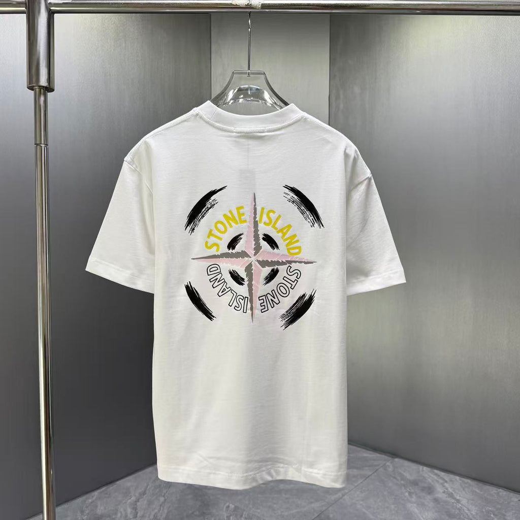 Stone Island Spring–Summer 2026 T-Shirt — Crystalline Prism-Effect Compass Star Print at Right Chest