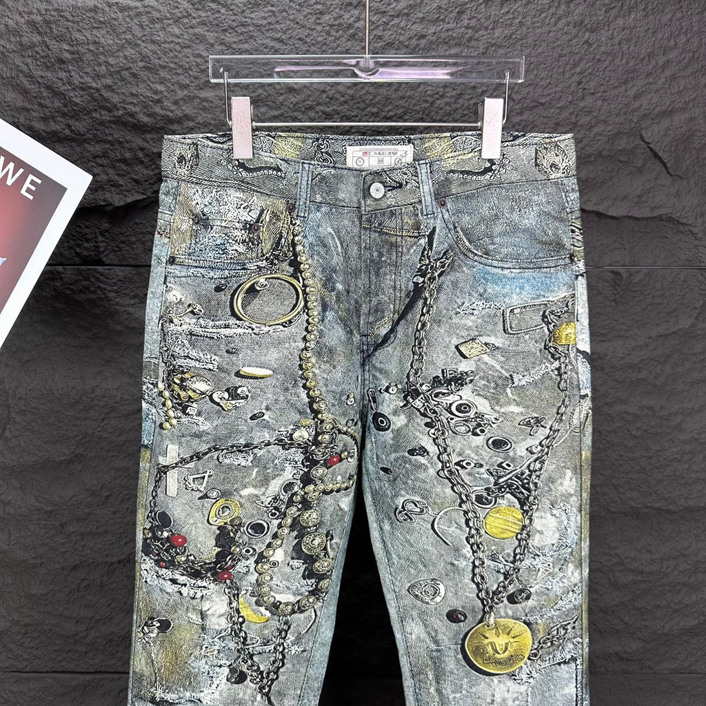 Acne Studios Ornate Chain‑Print Straight‑Leg Jeans
