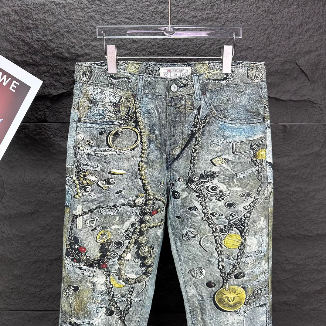 Acne Studios Ornate Chain‑Print Straight‑Leg Jeans