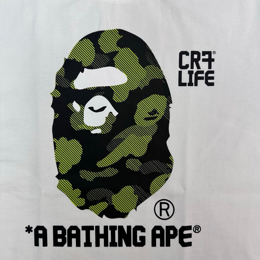 BAPE × CR7 LIFE FW25 Halftone Green Camo Ape Head Oversized Heavyweight Unisex T-Shirt
