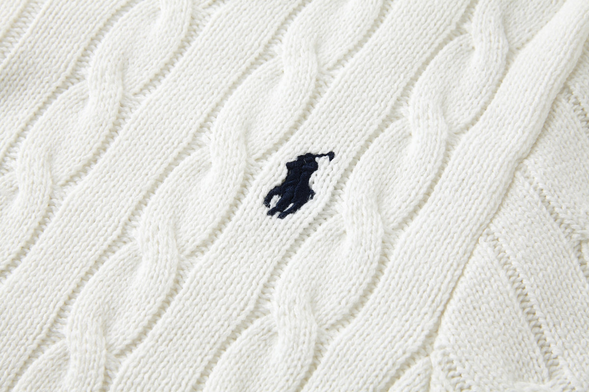 Polo Ralph Lauren Men’s Cable‑Knit Short‑Sleeve Polo Shirt With Navy Pony Embroidery