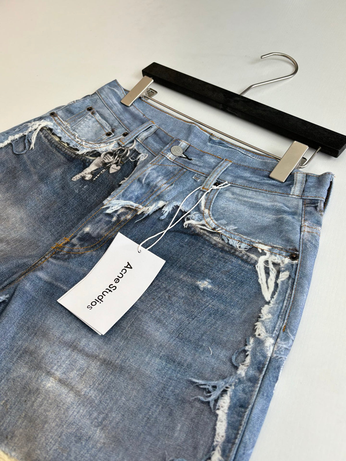 Acne Studios Heavily Distressed Denim Jort Shorts