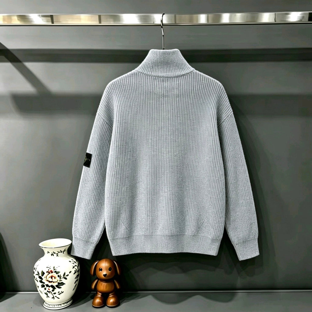 Stone Island Full-Zip Turtleneck Chunky Rib Knit Jacket