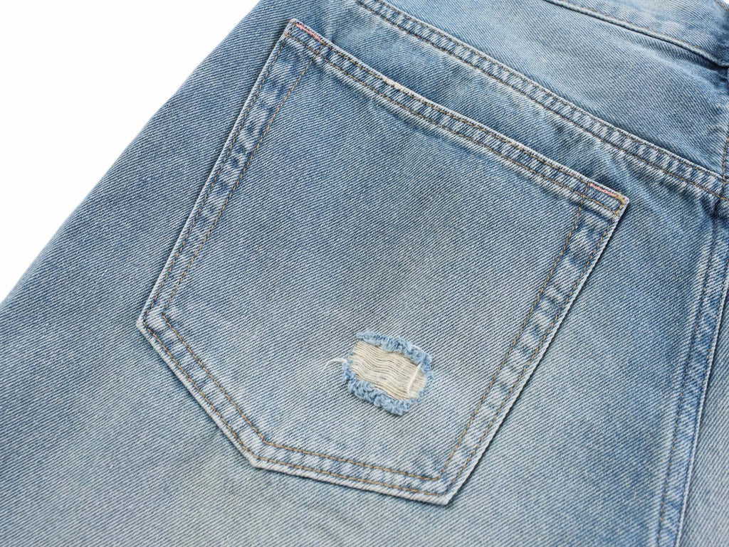 Acne Studios Heavy‑Ripped Distressed Washed Denim Wide‑Leg Jort Shorts