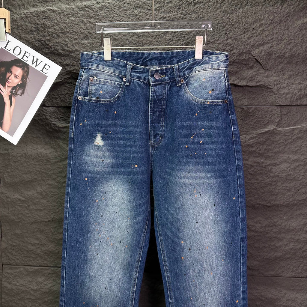 Acne Studios Paint‑Splatter Distressed Straight‑Leg Jeans