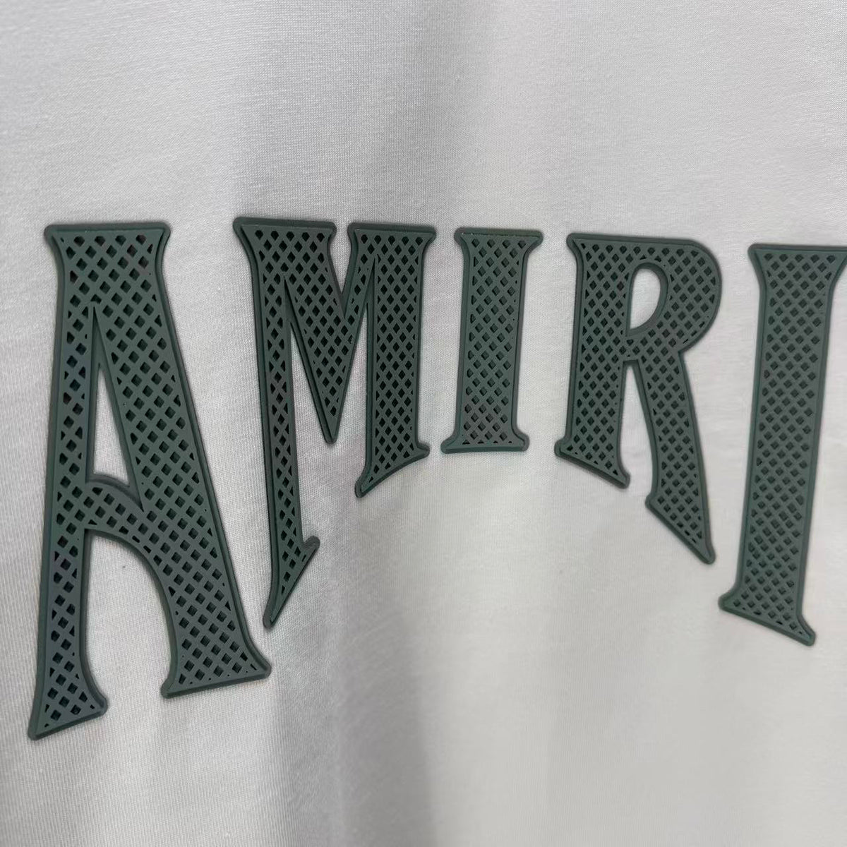 AMIRI Perforated Collegiate Logo Crew‑Neck Short‑Sleeve T‑Shirt