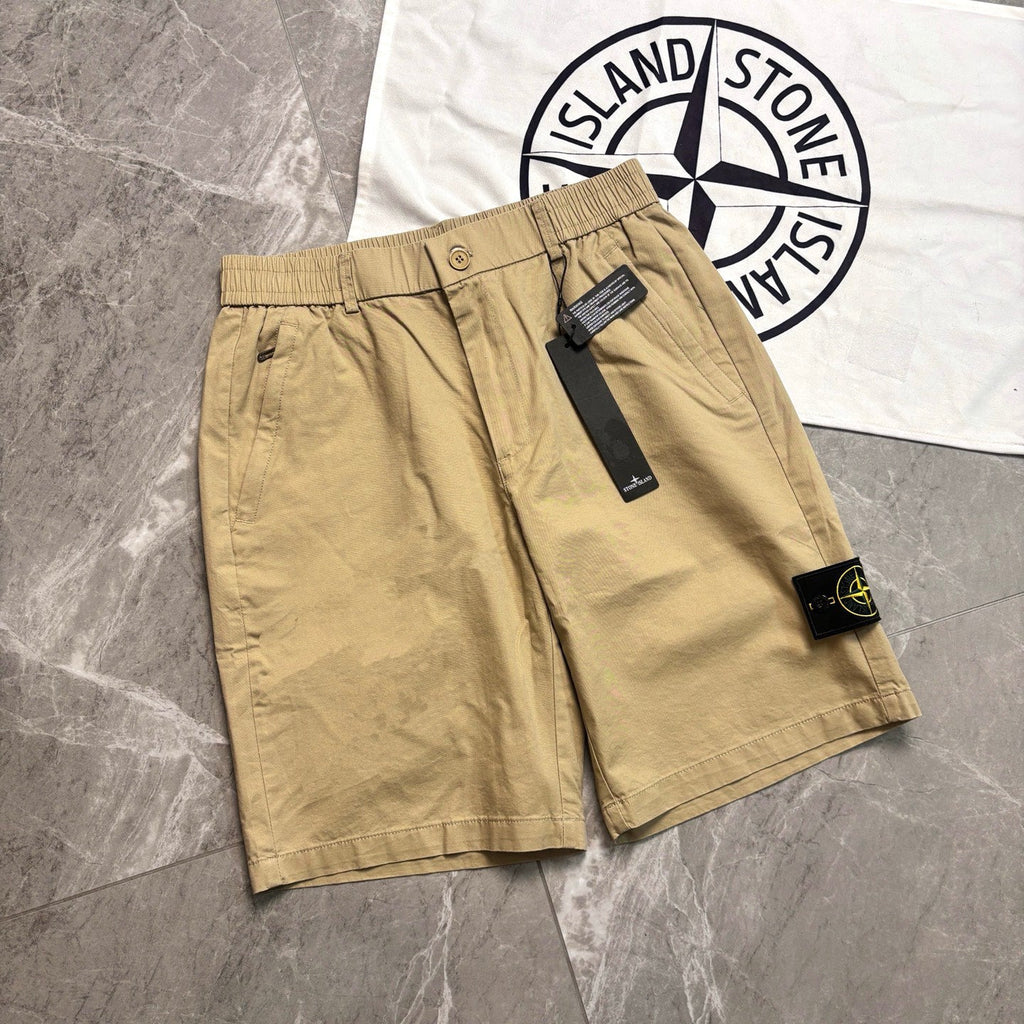 Stone Island Japanese-Style Chino Shorts with Twin Pleats and Compass Badge
