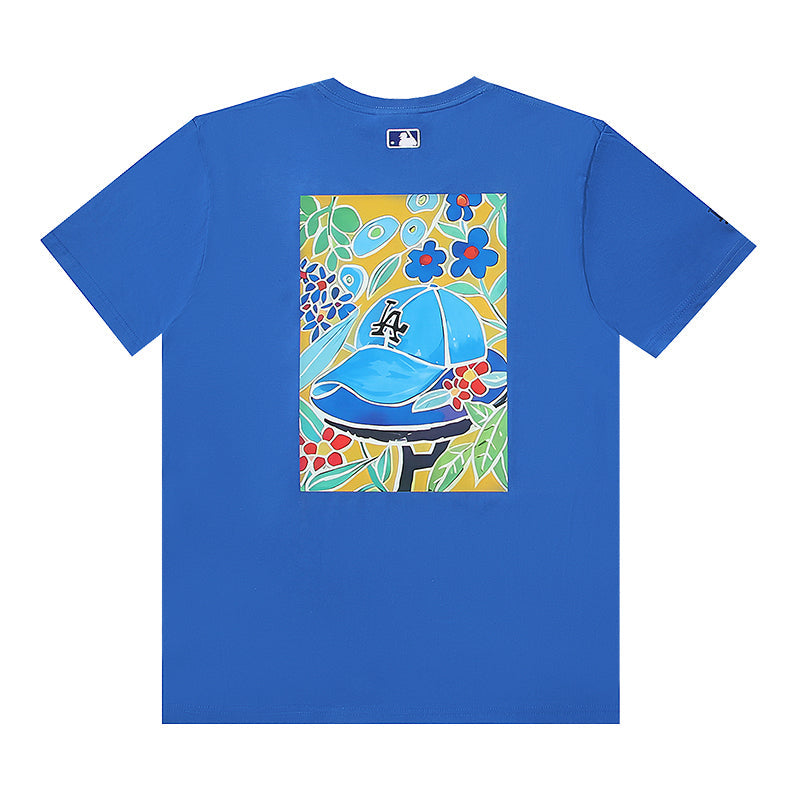 MLB Floral Cap Graphic Cotton Crew‑Neck Short‑Sleeve T‑Shirt