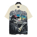 Godspeed Skeleton Driving NYC Double‑Sided Short Sleeve Tee (Slate Blue / Cream Yellow)
