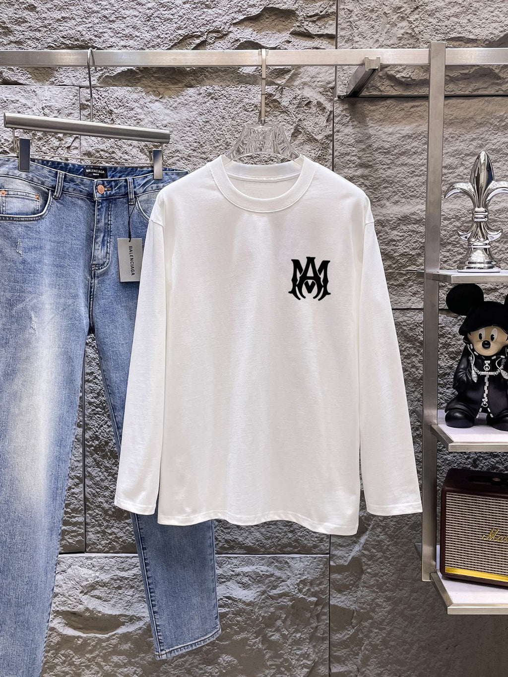 AMIRI MA Monogram Chest Graphic Long‑Sleeve Tee, Black