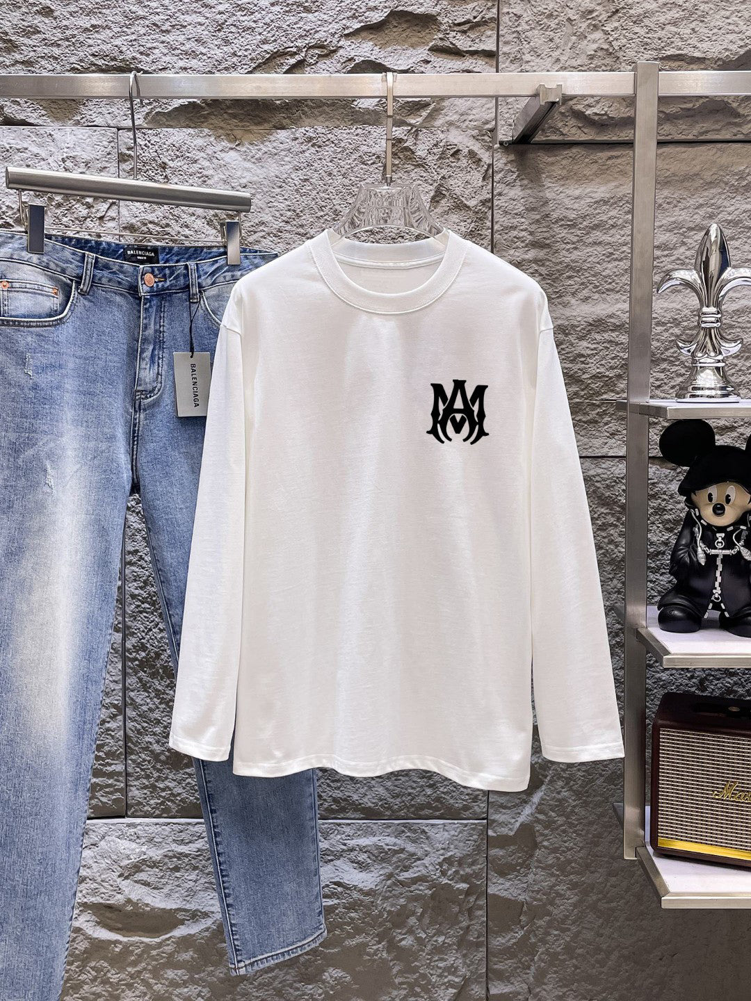 AMIRI MA Monogram Chest Graphic Long‑Sleeve Tee, Black