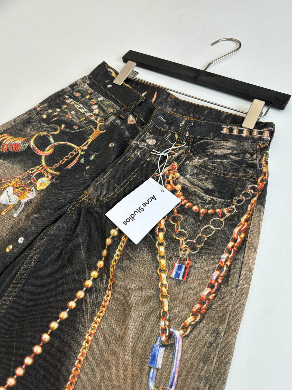 Acne Studios Chain‑Print Wide‑Leg Vintage‑Wash Denim Jeans
