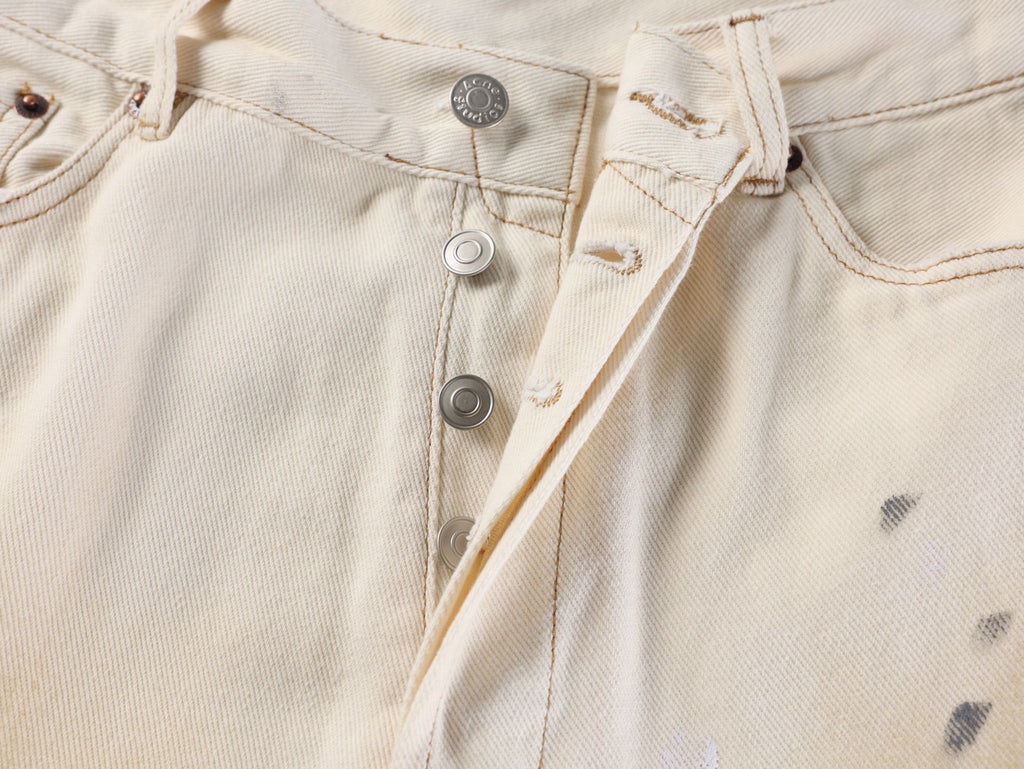 cne Studios Vintage Paint‑Splatter Denim Jort Shorts