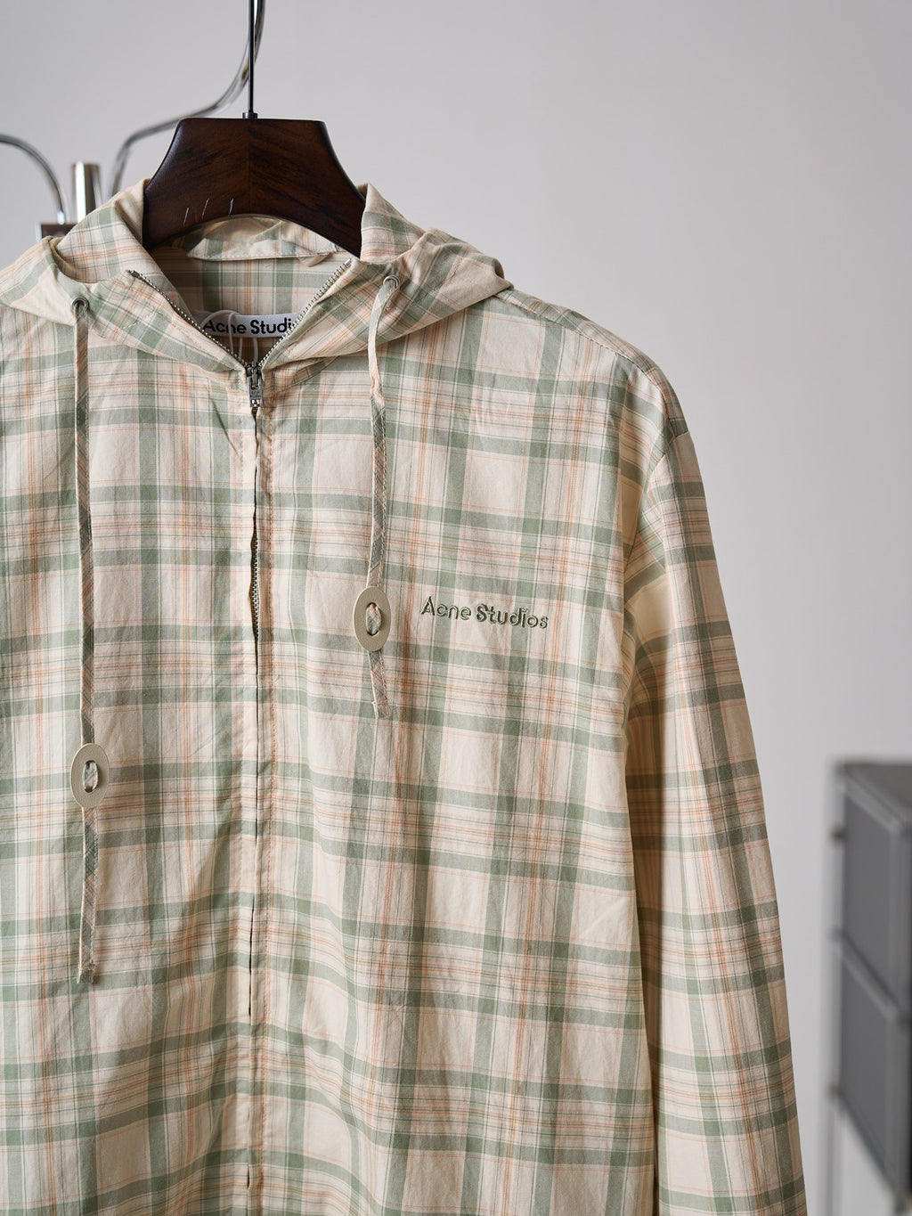 Acne Studios Plaid Zip‑Up Hooded Jacket